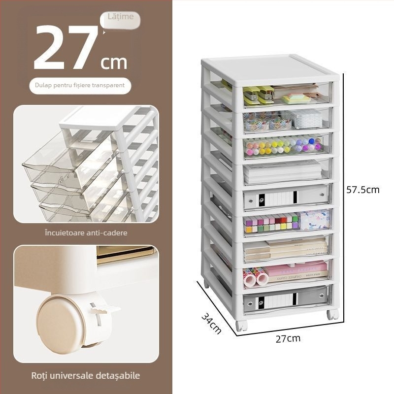 Dulap de depozitare sub birou cu raft transparent, arhivă de 10 etaje, model 8671, plastic