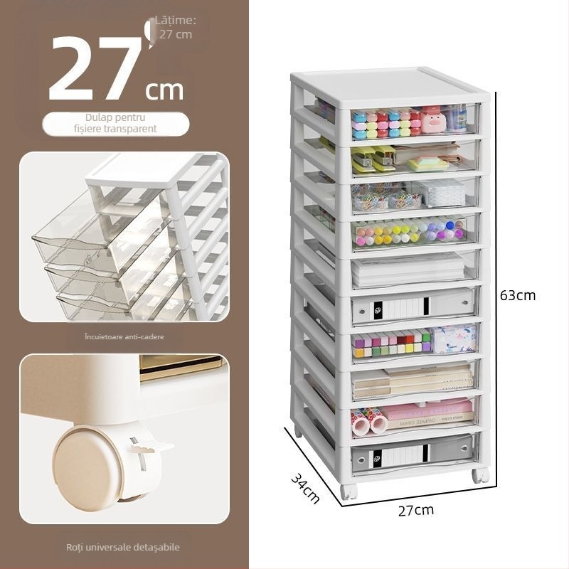 Dulap de depozitare sub birou cu raft transparent, arhivă de 10 etaje, model 8671, plastic