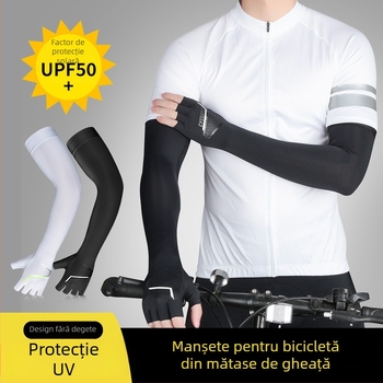 Manșon de braț pentru activități în aer liber, din Ice Silk, protecție UV, respirabil, cu orificiu pentru degetul mare și silicon anti-derapant