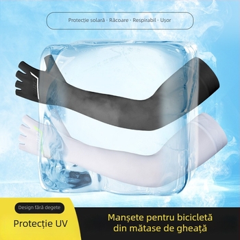 Manșon de braț pentru activități în aer liber, din Ice Silk, protecție UV, respirabil, cu orificiu pentru degetul mare și silicon anti-derapant