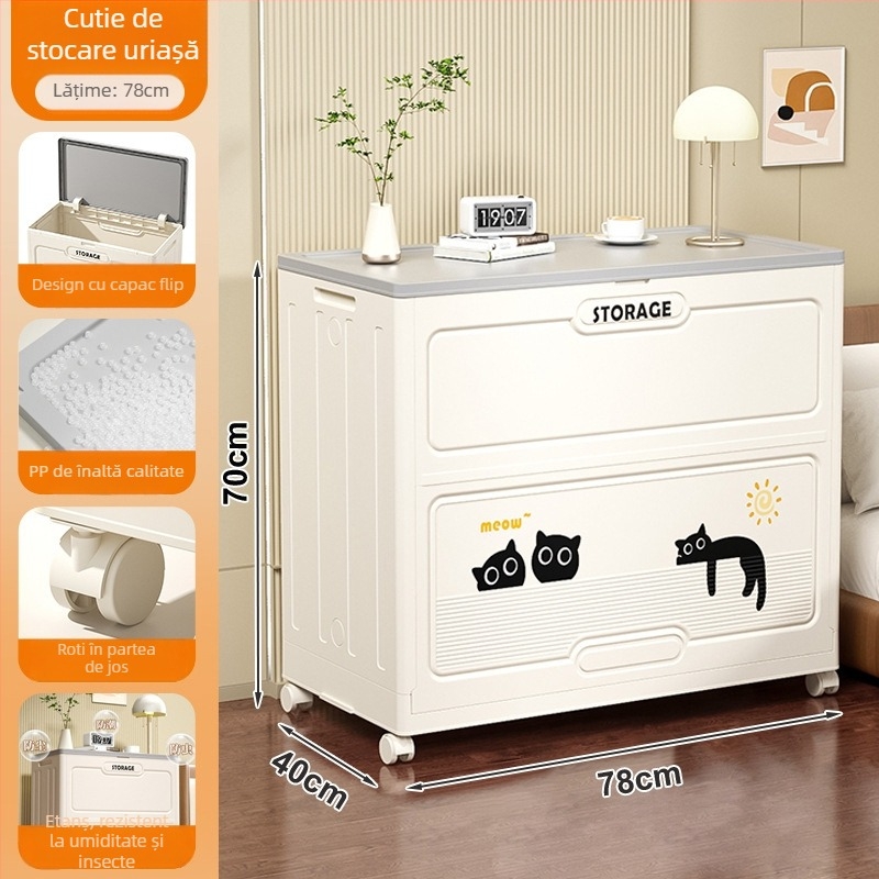 Cutie de depozitare pentru haine cu capacitate mare, capac rabatabil extra-larg din PP, 200–250 L, pliabilă cu role, pentru haine și pături