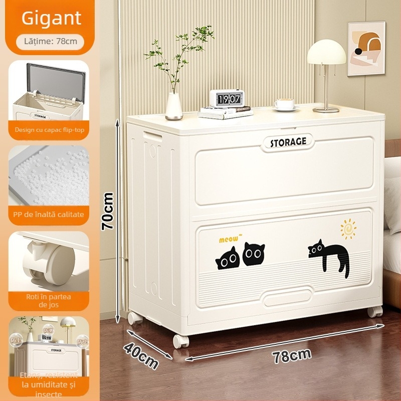 Cutie de depozitare pentru haine cu capacitate mare, capac rabatabil extra-larg din PP, 200–250 L, pliabilă cu role, pentru haine și pături