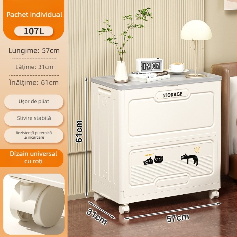 Cutie de depozitare pentru haine cu capacitate mare, capac rabatabil extra-larg din PP, 200–250 L, pliabilă cu role, pentru haine și pături