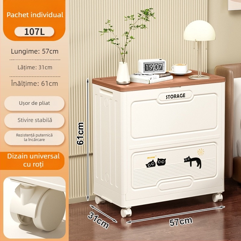 Cutie de depozitare pentru haine cu capacitate mare, capac rabatabil extra-larg din PP, 200–250 L, pliabilă cu role, pentru haine și pături