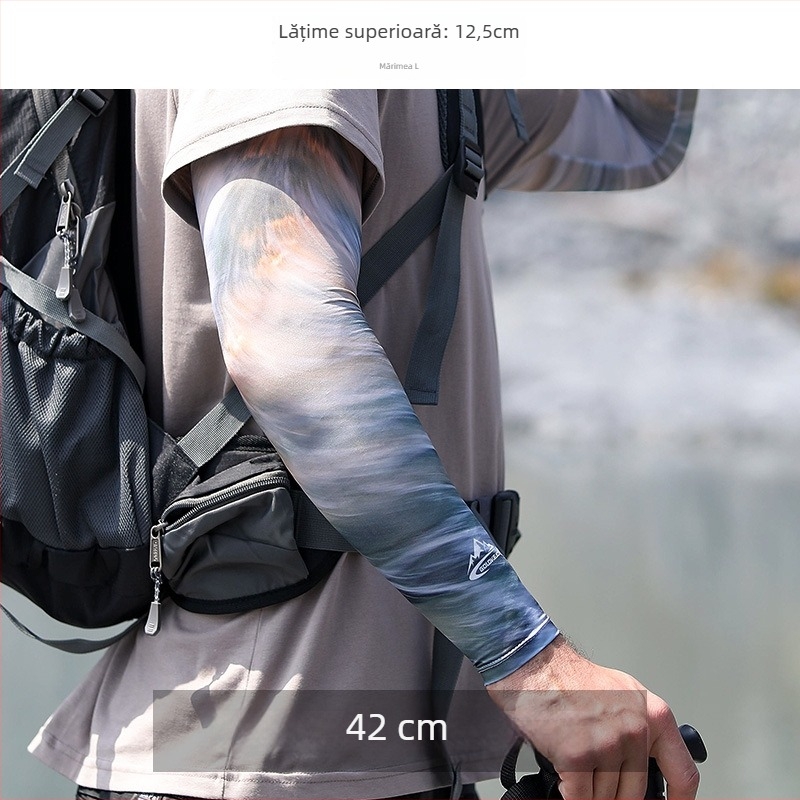 Manșon de braț outdoor din țesătură Ice Silk, model cu dungi, antiderapant, respirabil, pentru bărbați
