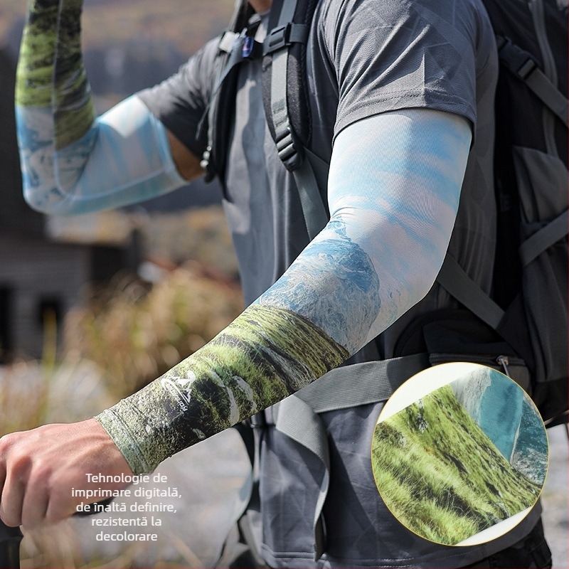 Manșon de braț outdoor din țesătură Ice Silk, model cu dungi, antiderapant, respirabil, pentru bărbați