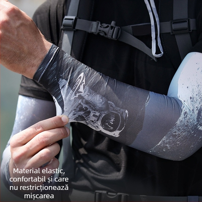Manșon de braț outdoor din țesătură Ice Silk, model cu dungi, antiderapant, respirabil, pentru bărbați