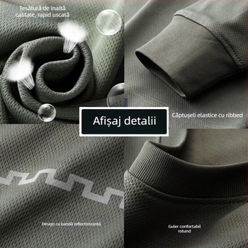 Tricou unisex pentru adulți cu mânecă lungă, guler rotund, din poliester, rezistent la uzură, pentru sport și drumeții