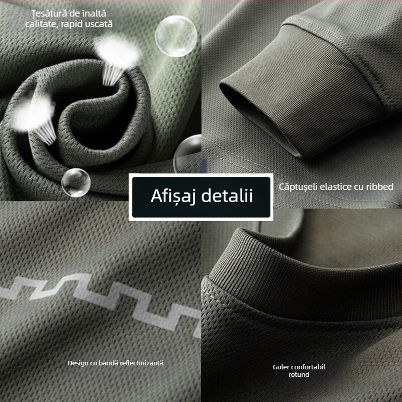 Tricou unisex pentru adulți cu mânecă lungă, guler rotund, din poliester, rezistent la uzură, pentru sport și drumeții