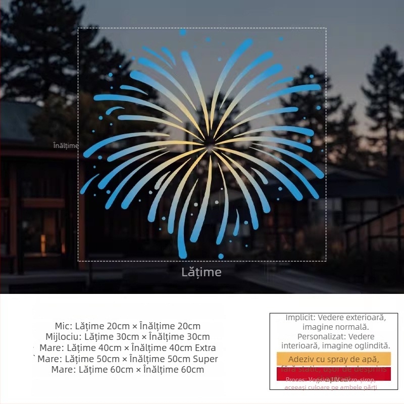 Sticker electrostatic pentru fereastră — decor festiv cu artificii, PVC material, adeziv electrostatic, model festiv, stil modern minimalist, potrivit pentru living, dormitor, spații comerciale