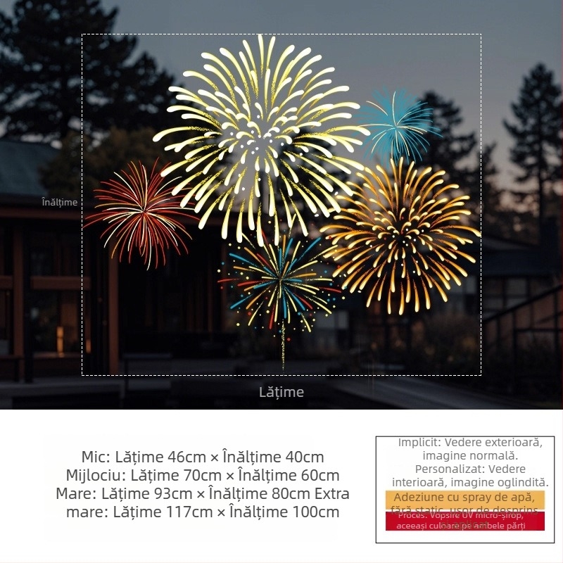 Sticker electrostatic pentru fereastră — decor festiv cu artificii, PVC material, adeziv electrostatic, model festiv, stil modern minimalist, potrivit pentru living, dormitor, spații comerciale