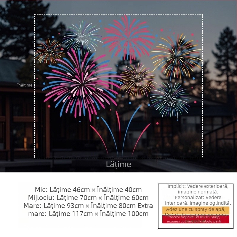Sticker electrostatic pentru fereastră — decor festiv cu artificii, PVC material, adeziv electrostatic, model festiv, stil modern minimalist, potrivit pentru living, dormitor, spații comerciale