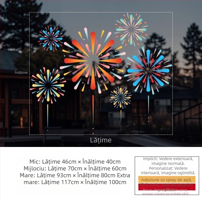 Sticker electrostatic pentru fereastră — decor festiv cu artificii, PVC material, adeziv electrostatic, model festiv, stil modern minimalist, potrivit pentru living, dormitor, spații comerciale
