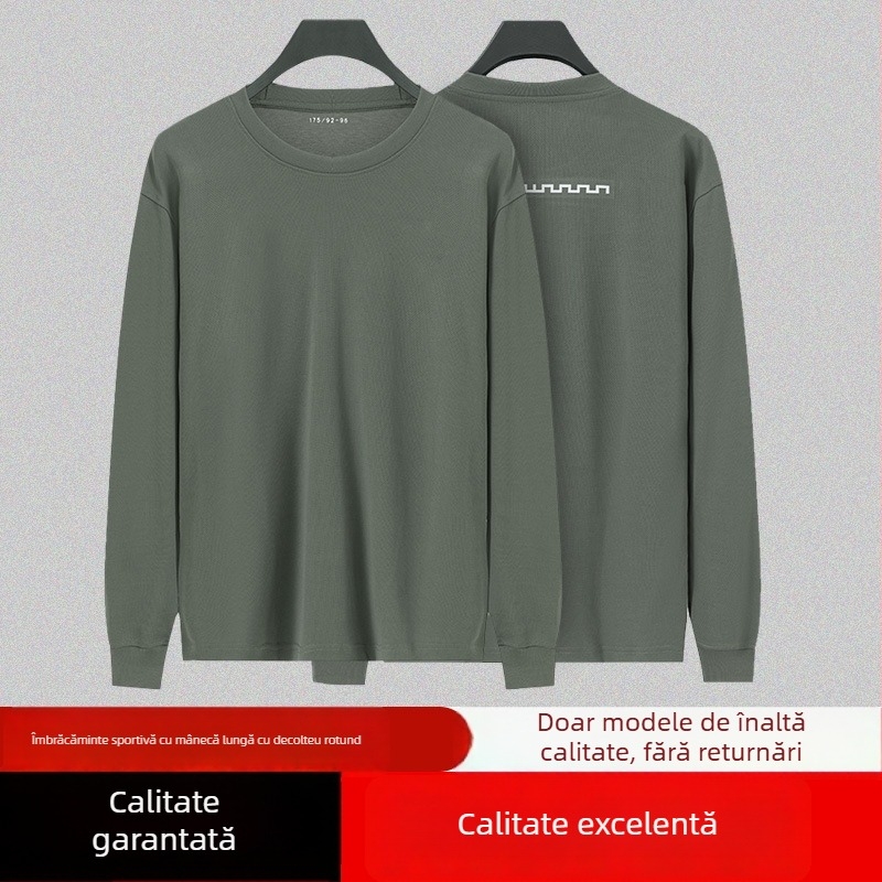 Tricou de antrenament cu mânecă lungă, guler rotund, uscare rapidă, potrivit pentru primăvară și toamnă, pentru bărbați adulți, sport și recreere.