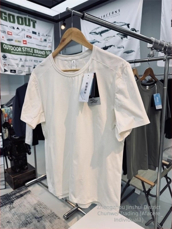 Tricou sport pentru bărbați din poliester, uscare rapidă – guler rotund, mâneci scurte, respirabil, ultra-ușor, laminat fără cusături