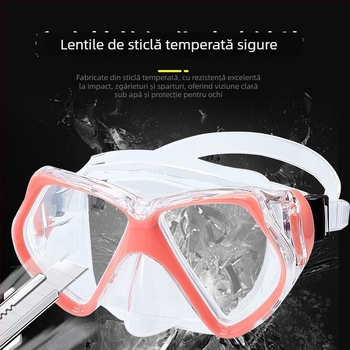 Mască de scufundat pentru adulți, cadru din policarbonat, lentile din sticlă temperată, protecție pentru nas, greutate 230 g