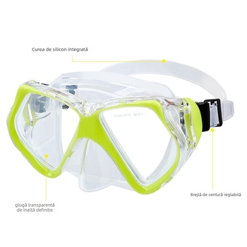 Mască de scufundat pentru adulți, cadru din policarbonat, lentile din sticlă temperată, protecție pentru nas, greutate 230 g