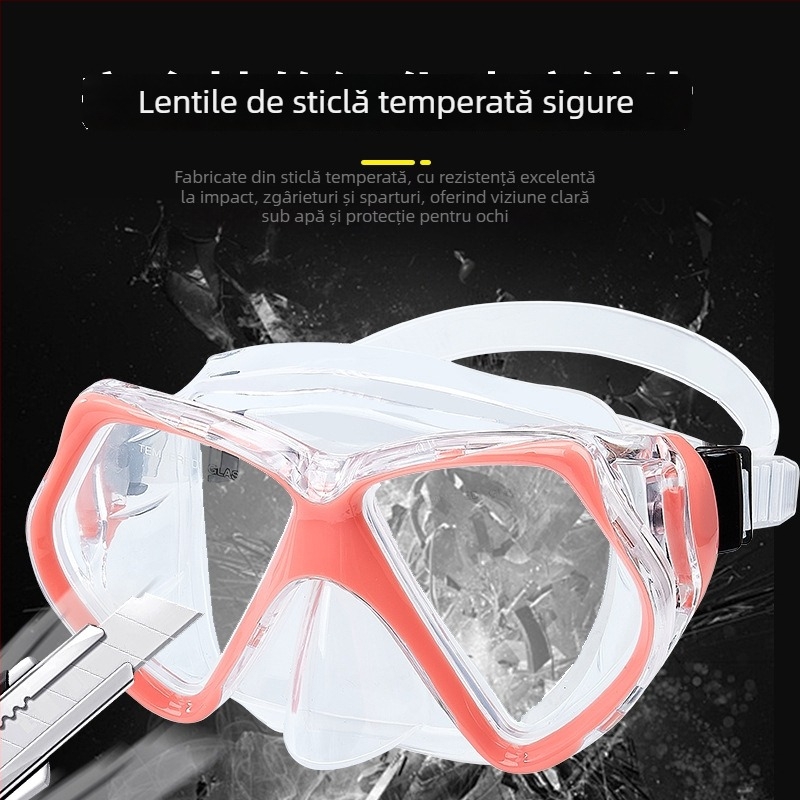 Mască de scufundat pentru adulți, cadru din policarbonat, lentile din sticlă temperată, protecție pentru nas, greutate 230 g