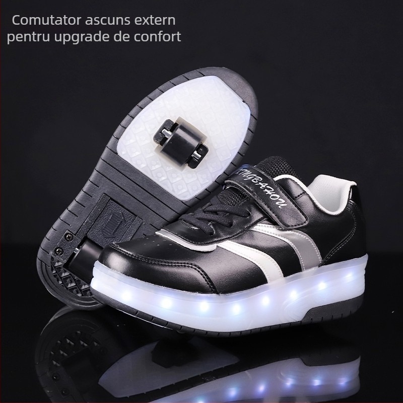 Pantofi cu LED, cu două roți, PU roți, Starbar Monkey, Unisex