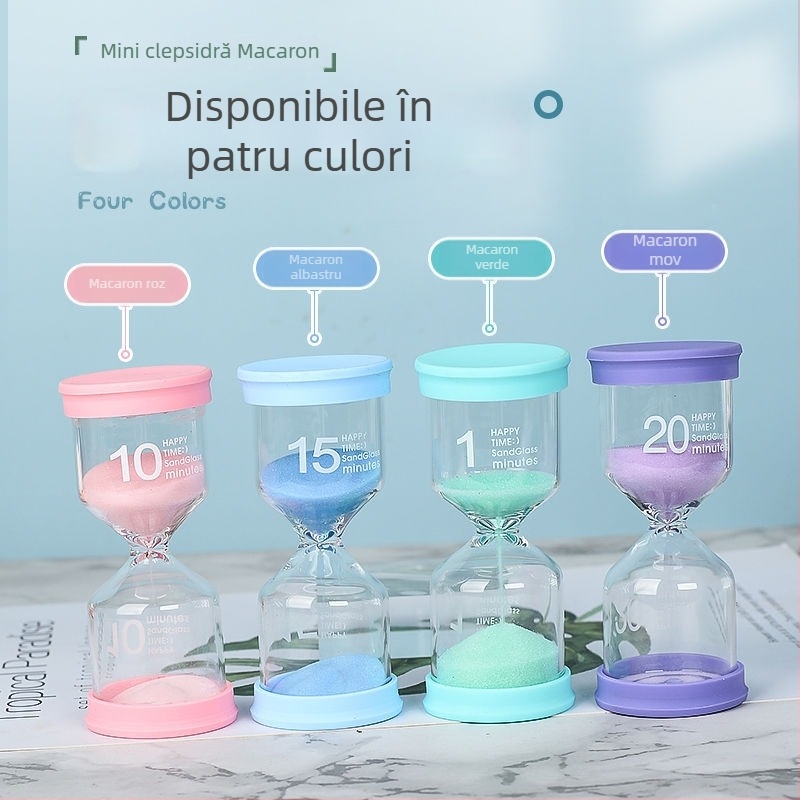 Macaron Time Clepsidră de Sticlă – Ornament de birou, design modern minimalist, lucrat manual