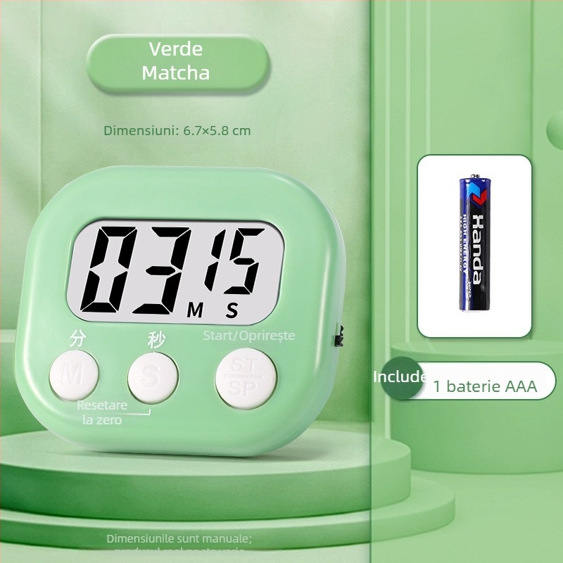 Cronometru electronic pentru studiu, cu afișaj LED, design pătrat, alimentare cu baterii, numărătoare inversă și alarmă