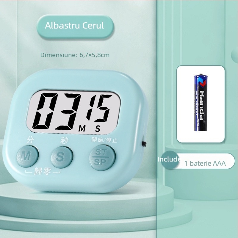 Cronometru electronic pentru studiu, cu afișaj LED, design pătrat, alimentare cu baterii, numărătoare inversă și alarmă