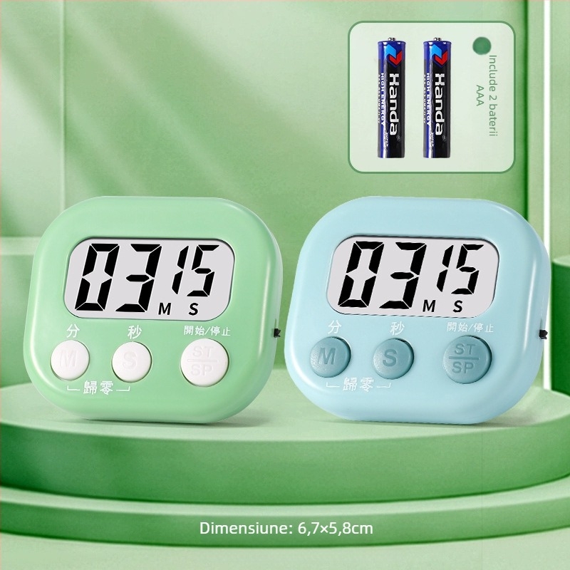 Cronometru electronic pentru studiu, cu afișaj LED, design pătrat, alimentare cu baterii, numărătoare inversă și alarmă