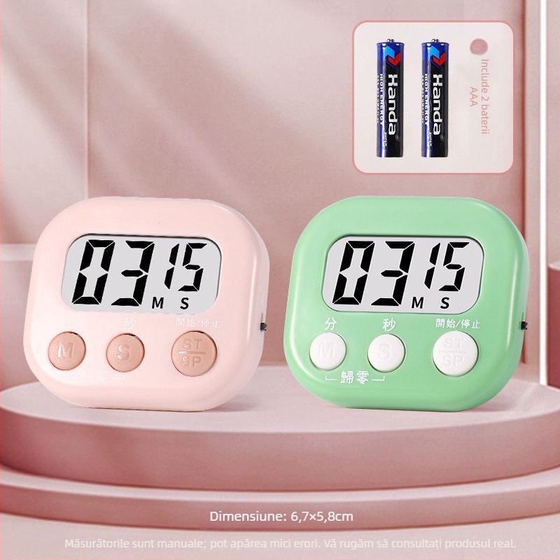 Cronometru electronic pentru studiu, cu afișaj LED, design pătrat, alimentare cu baterii, numărătoare inversă și alarmă