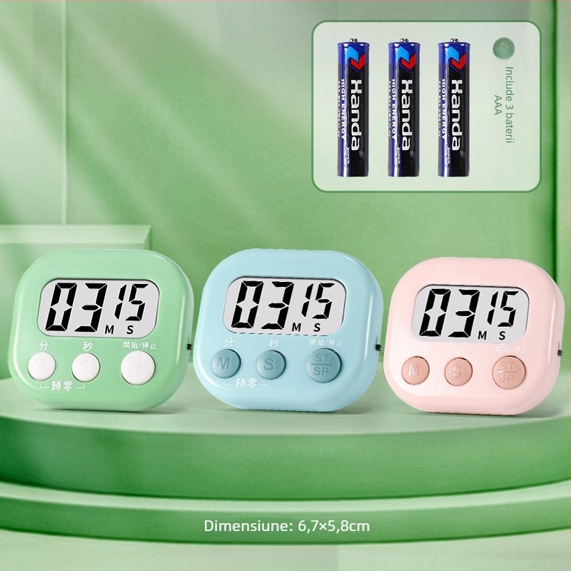 Cronometru electronic pentru studiu, cu afișaj LED, design pătrat, alimentare cu baterii, numărătoare inversă și alarmă