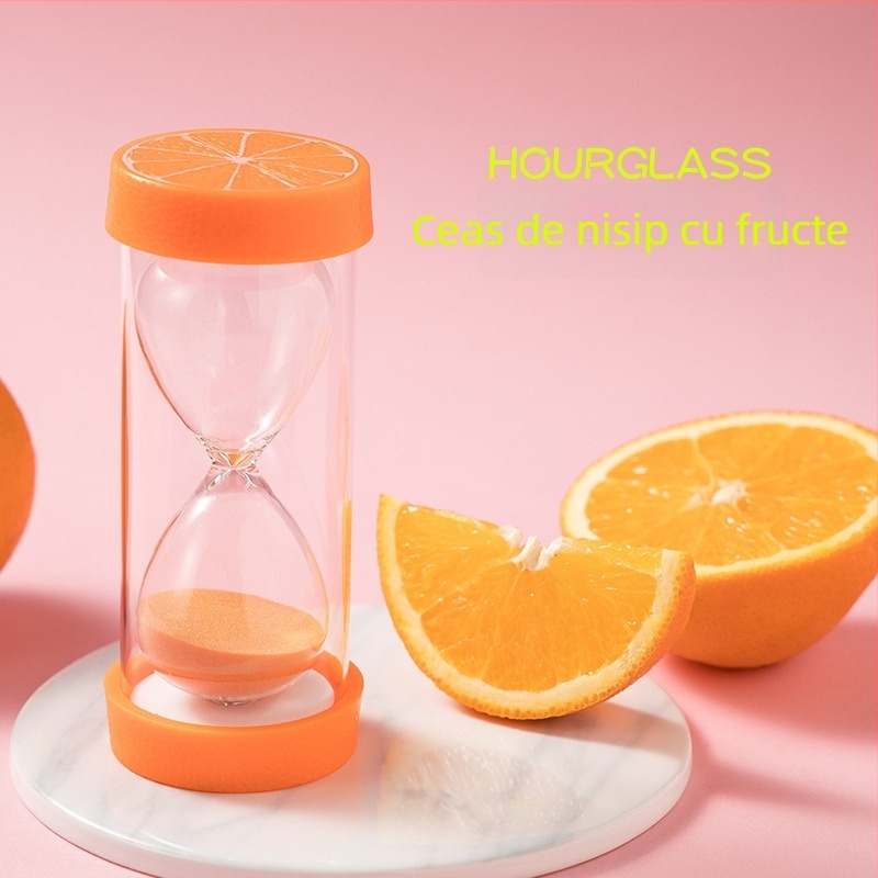 Timer cu nisip pentru copii – fructe, fabricat manual, stil idilic, jucărie educativă, din plastic și sticlă, 15 minute