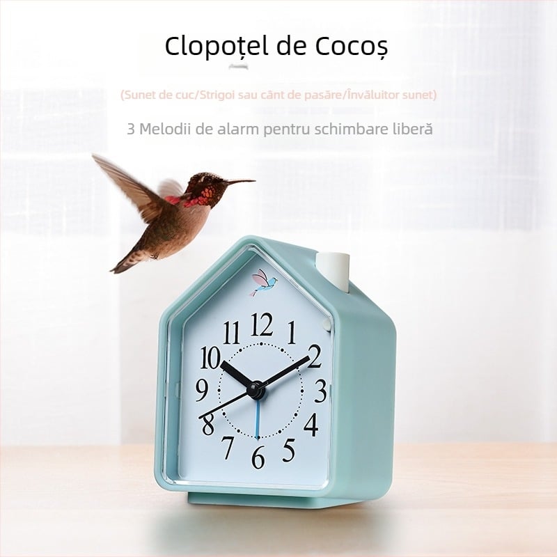 Ceas de birou cu temă cuc, silențios, alimentat cu baterii, mișcare mecanică