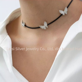 Colier choker cu fluture pentru femei, formă geometrică, aliaj de cupru, electroplacare, lanț normal, 10 g