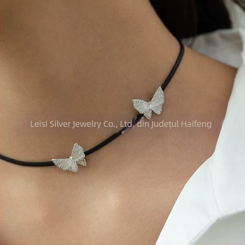 Colier choker cu fluture pentru femei, formă geometrică, aliaj de cupru, electroplacare, lanț normal, 10 g