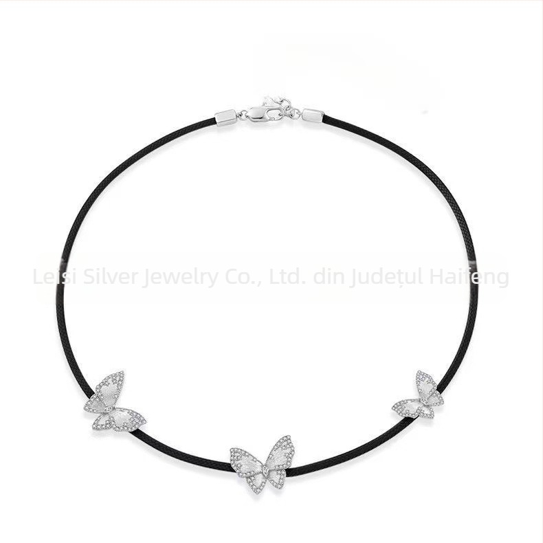 Colier choker cu fluture pentru femei, formă geometrică, aliaj de cupru, electroplacare, lanț normal, 10 g