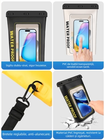 Geantă impermeabilă pentru telefon cu ecran tactil, PVC, capacitate 2 L, stil outdoor