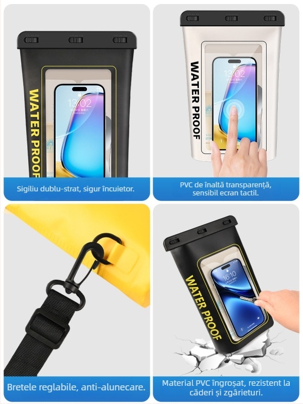 Geantă impermeabilă pentru telefon cu ecran tactil, PVC, capacitate 2 L, stil outdoor