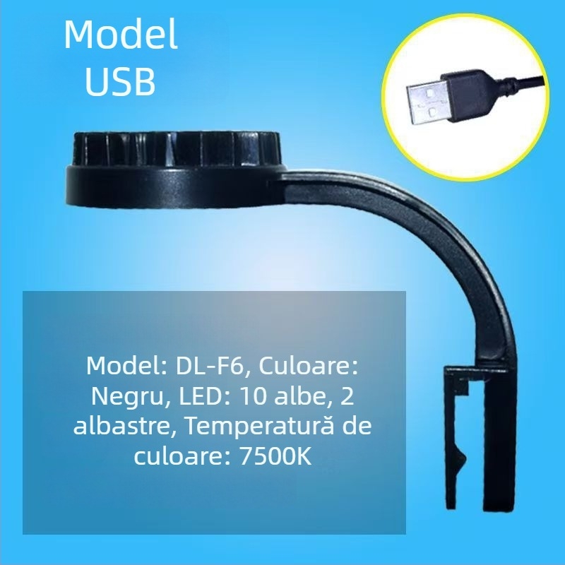 Lampa pentru acvariu cu spectru complet, USB clip-on, pentru plante acvatice, Betta și coral, 5W ABS
