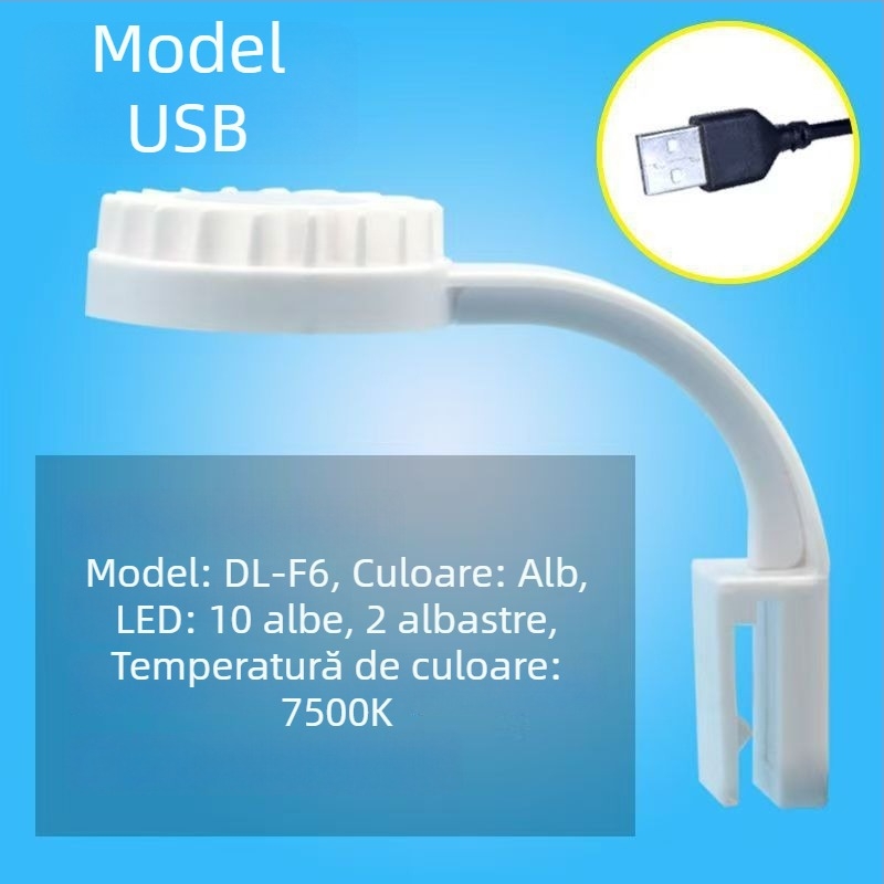 Lampa pentru acvariu cu spectru complet, USB clip-on, pentru plante acvatice, Betta și coral, 5W ABS