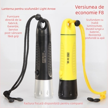 Lampa de scuba Light Arrow F8 — IP68, iluminare LED, carcasă din aliaj de aluminiu + plastic mecanic, autonomie baterie 6–7 ore, potrivit pentru scufundări în aer liber, salvare, camping și pescuit
