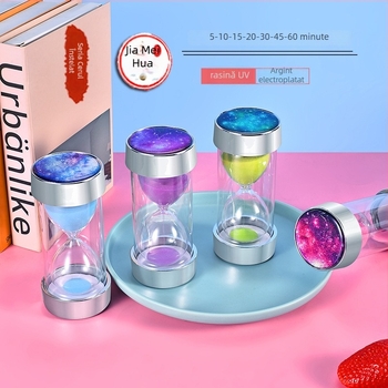 Cronometru de nisip din sticlă cu cer înstelat electroplatinat, 30 de minute până la 1 oră, decor de birou