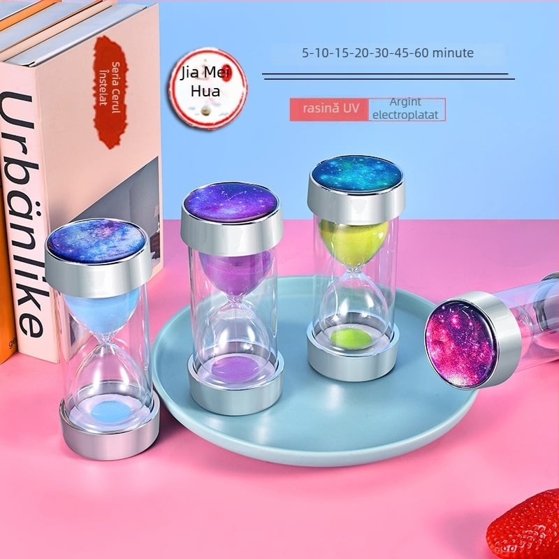 Cronometru de nisip din sticlă cu cer înstelat electroplatinat, 30 de minute până la 1 oră, decor de birou