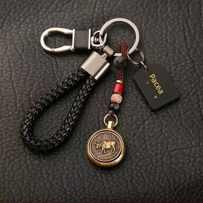 Breloc pentru chei cu pandantiv rotativ de noroc zodiacal, anti-pierdere, pentru chei auto, design pentru cuplu, din oțel inoxidabil, stil chinezesc