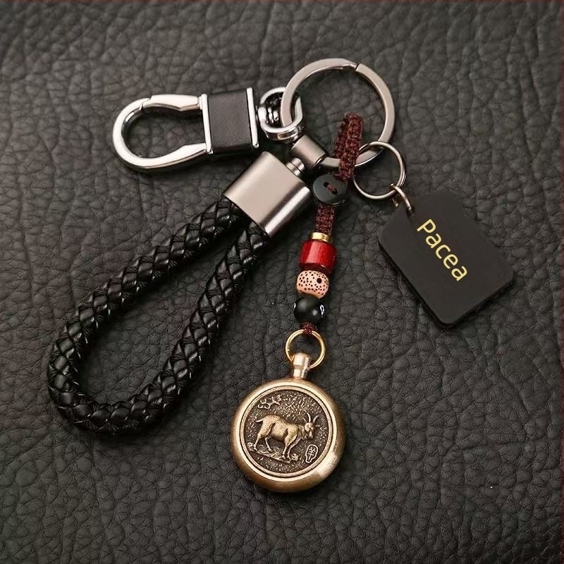 Breloc pentru chei cu pandantiv rotativ de noroc zodiacal, anti-pierdere, pentru chei auto, design pentru cuplu, din oțel inoxidabil, stil chinezesc