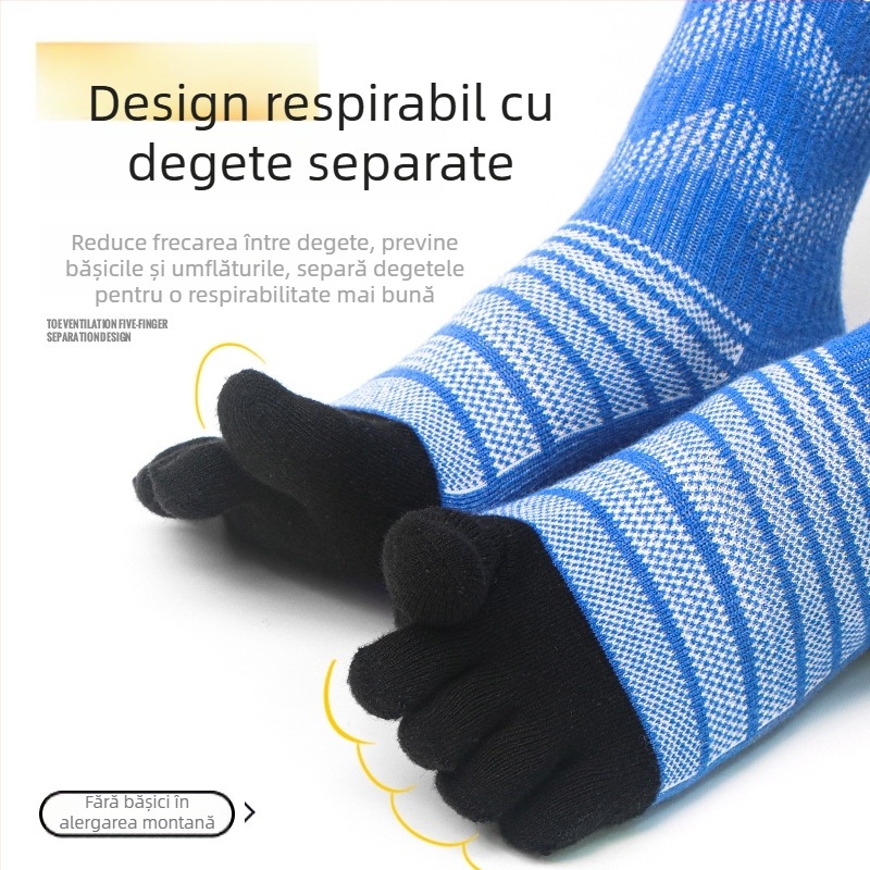 Șosete cu cinci degete pentru alergare și drumeții, respirabile, uscare rapidă, amestec din 39,3% lână merino, 42,6% acrilic, 15,6% nailon, 2,5% elastan