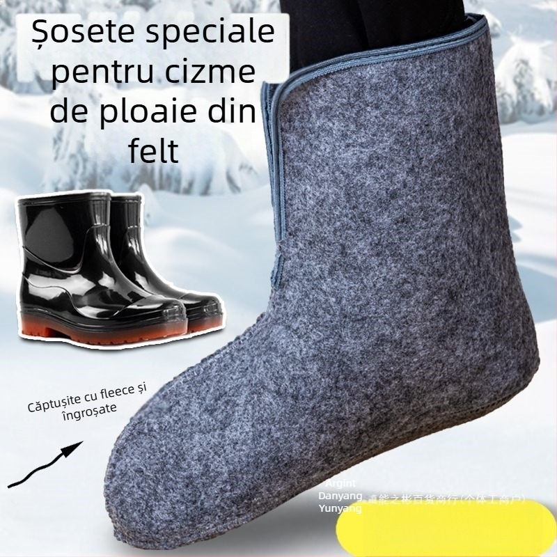 Liner de șosetă din lână de filc pentru cizme de iarnă și pantofi de apă, căptușit cu fleece, cald