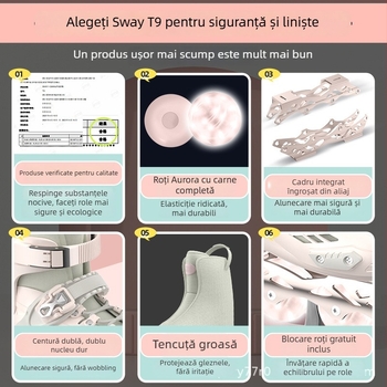 SWAY T9 Patine cu Role pentru copii, antrenament, cadru din aliaj de aluminiu integrat, partea superioară PP