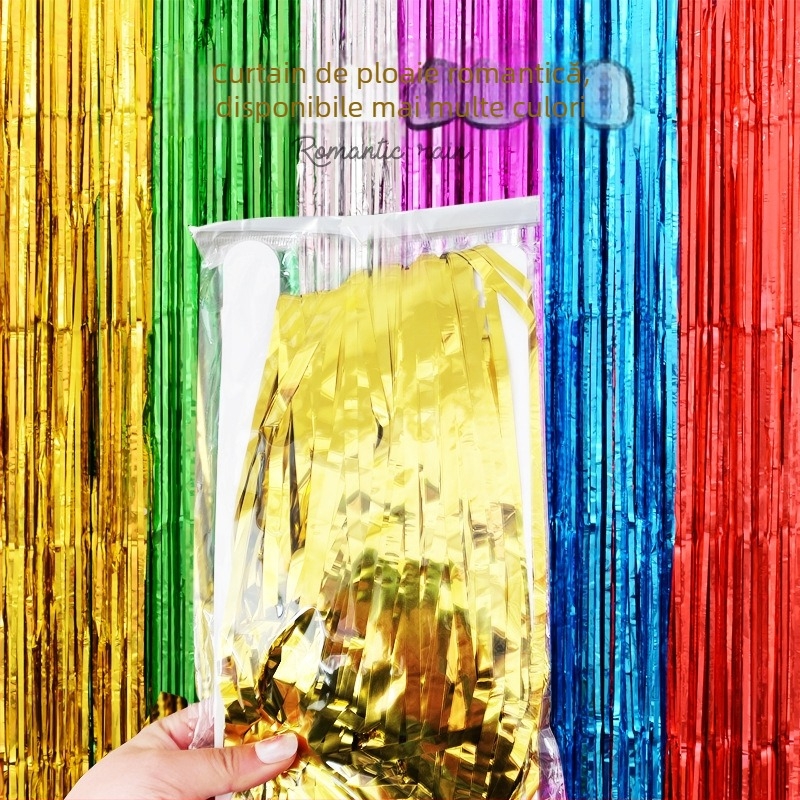 Accesorii de decor pentru scenă: Rain Silk Curtain cu ciucuri pentru fundal de petrecere și nuntă; material panglică; potrivit pentru petreceri sau concerte; cadou disponibil