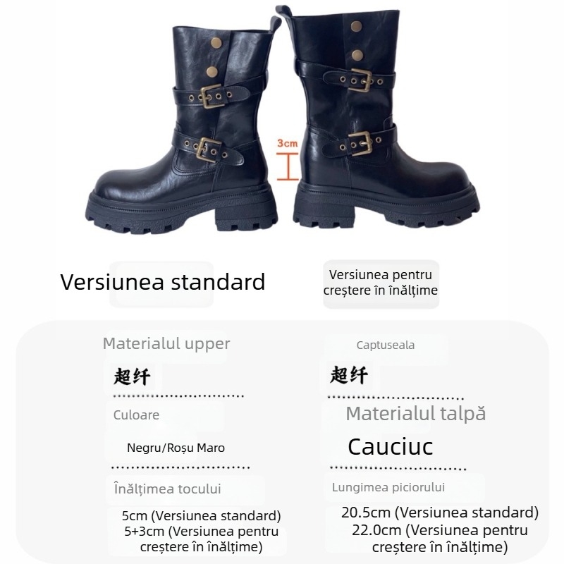 Ghete Martin - partea superioară din piele de vițel, gleznă medie, toc gros, vârf rotund; impermeabile