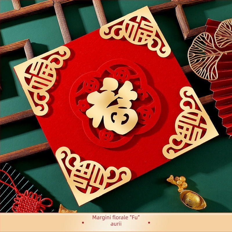 Autocolant de ușă cu simbolul binecuvântării, motivul Anului Calului, material catifelat cu efect flocking, finisaj bronzat, decor pentru Festivalul de Primăvară