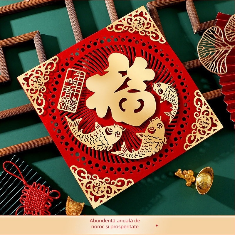 Autocolant de ușă cu simbolul binecuvântării, motivul Anului Calului, material catifelat cu efect flocking, finisaj bronzat, decor pentru Festivalul de Primăvară